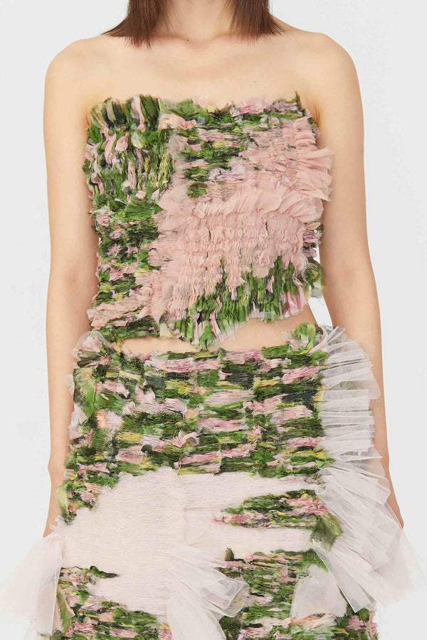 CAROLINE HU Wrap Lace-up Top AW21PKT06S Pink Green Print PCH1